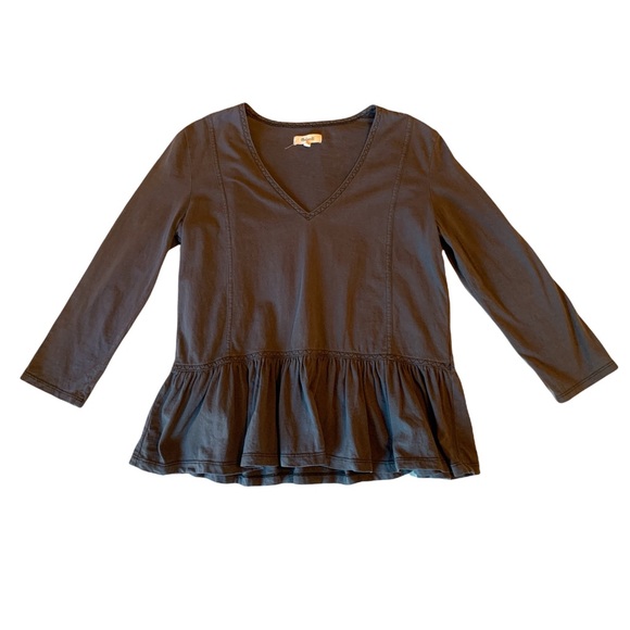 MADEWELL Deep V Peplum Zigzag Stitching Tee - SZ XS Charcoal Gray - Picture 8 of 12